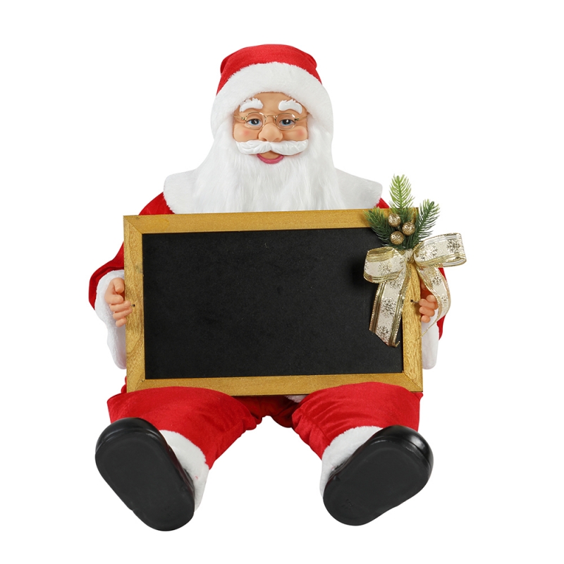 60/80cm Weihnachten sitzend Santa Claus mit Blackboad Urlaub Musical Ornament Dekoration Figur Collection Traditionelle Weihnachten