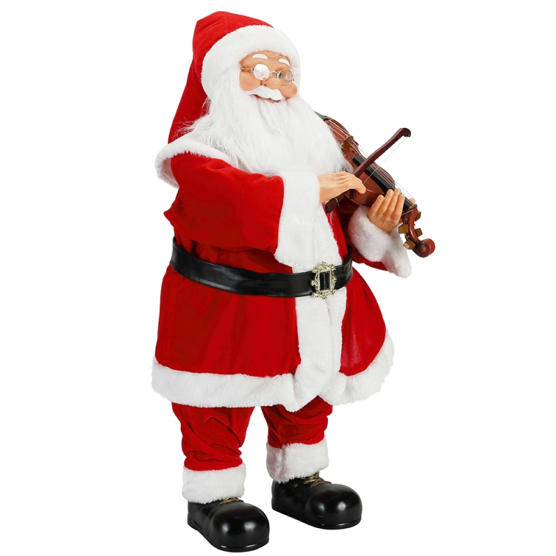 80cm Animierte Weihnachtsbeleuchtung Musical Santa Claus mit Geige Ornament Dekoration Traditionelle Holiday Figur Collection
