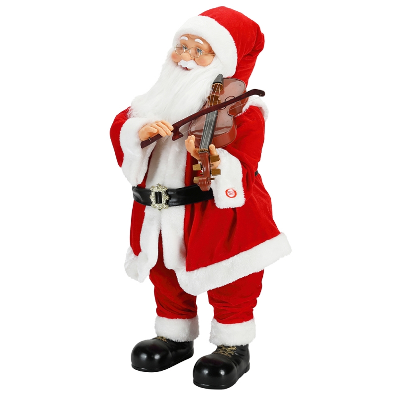 80cm Animierte Weihnachtsbeleuchtung Musical Santa Claus mit Geige Ornament Dekoration Traditionelle Holiday Figur Collection