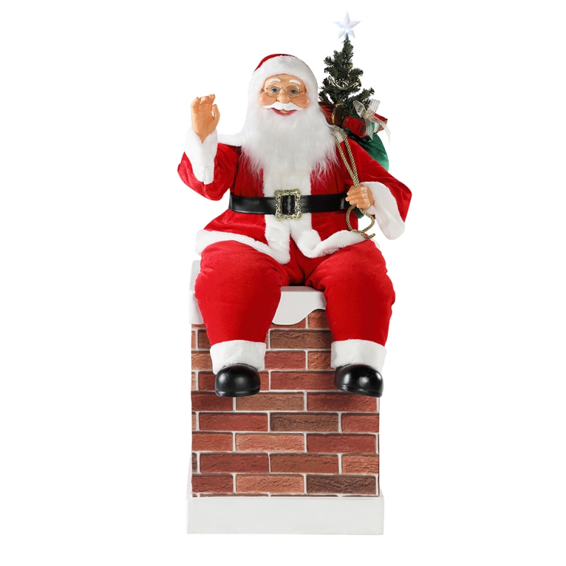 60/100cm Weihnachtsschornstein Animierte Santa Claus mit Beleuchtung Musical Ornament Dekoration Figur Collection Holiday K/d