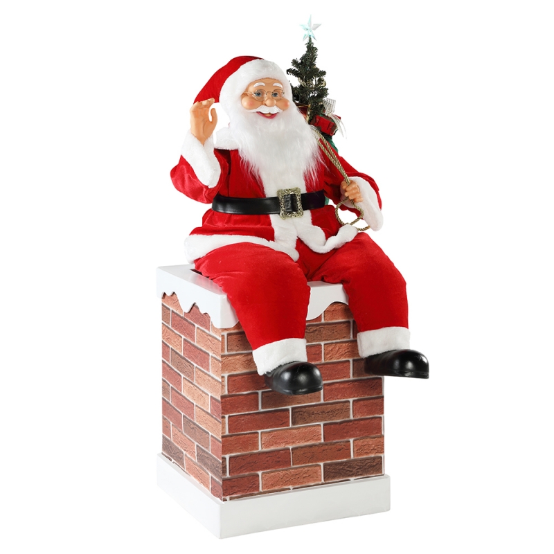 60/100cm Weihnachtsschornstein Animierte Santa Claus mit Beleuchtung Musical Ornament Dekoration Figur Collection Holiday K/d