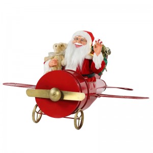 80cm Weihnachten musikalische Animierte Santa Claus sitzend rotes Flugzeug Dekoration Figur Classic Holiday Ornament Geschenke Kollektion