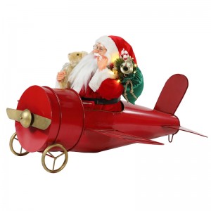 80cm Weihnachten musikalische Animierte Santa Claus sitzend rotes Flugzeug Dekoration Figur Classic Holiday Ornament Geschenke Kollektion