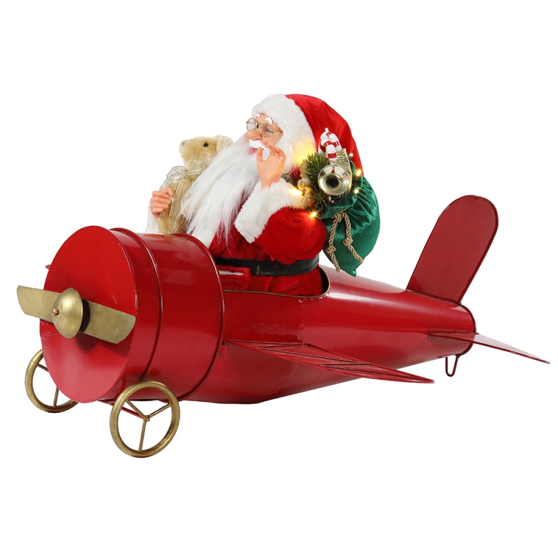 80cm Weihnachten musikalische Animierte Santa Claus sitzend rotes Flugzeug Dekoration Figur Classic Holiday Ornament Geschenke Kollektion