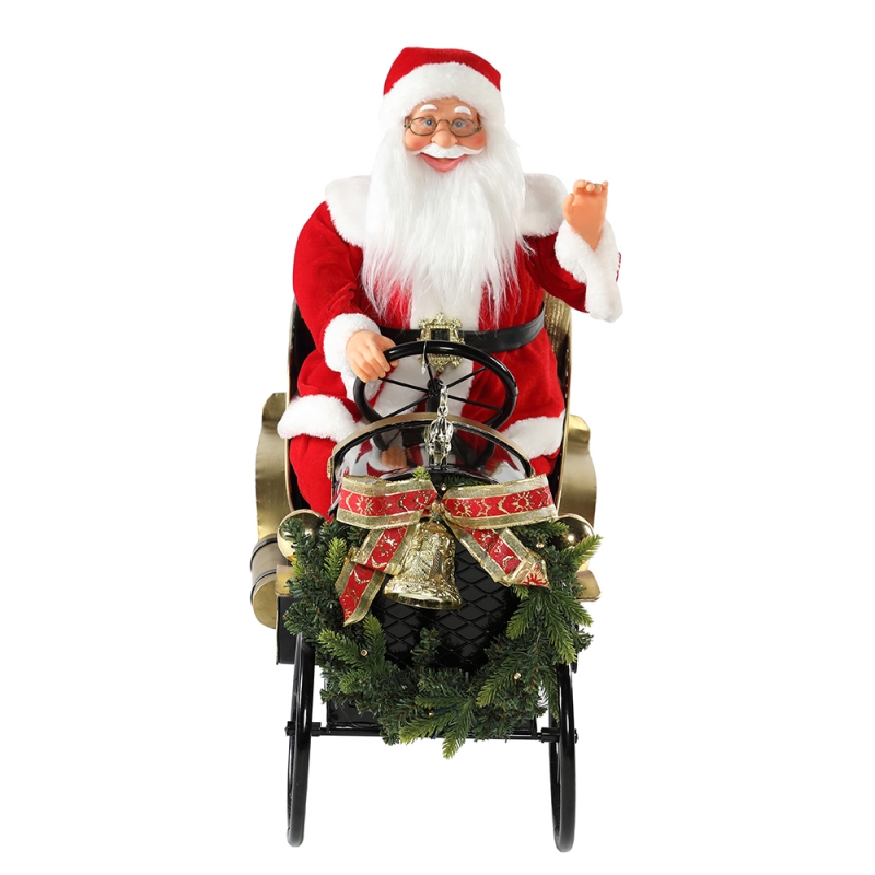 80cm Animierte Weihnachtsauto Santa Claus mit Beleuchtung Musical Ornament Dekoration Figurine Collection Traditionelle Weihnachten