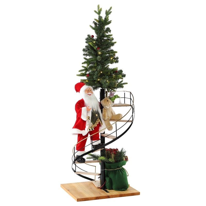 60cm Weihnachtstreppe Weihnachtsmann mit Beleuchtung Musical Ornament Dekoration Festival Holiday Figur Collection Traditionell