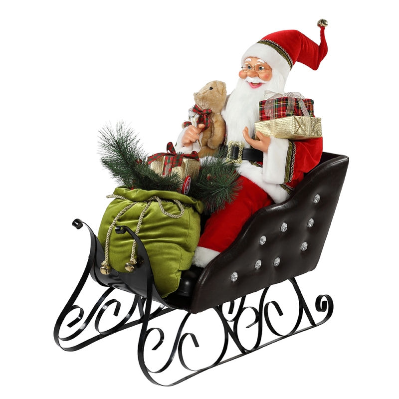 80cm Sitzen Schlitten Santa Claus mit Beleuchtung Ornament Weihnachten Dekoration Traditionelle Weihnachtsfestinerei
