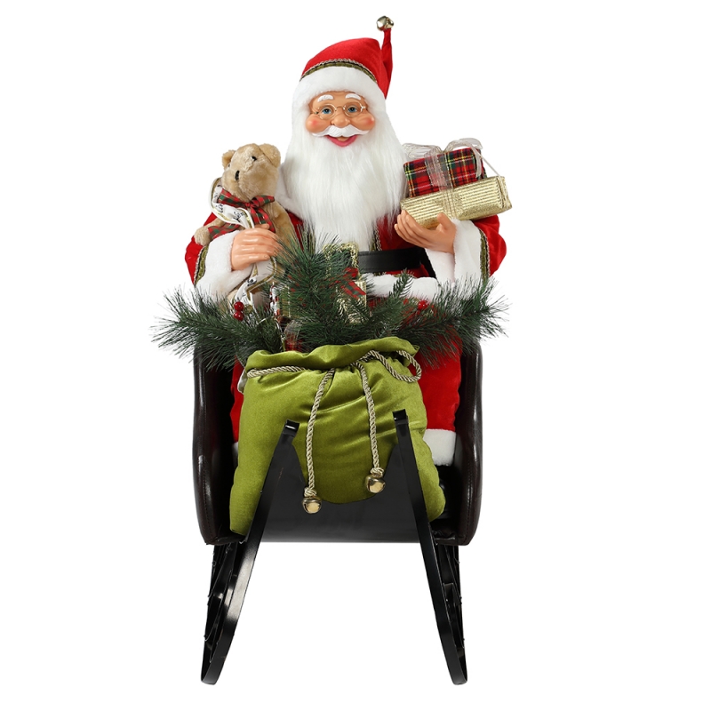 80cm Sitzen Schlitten Santa Claus mit Beleuchtung Ornament Weihnachten Dekoration Traditionelle Weihnachtsfestinerei