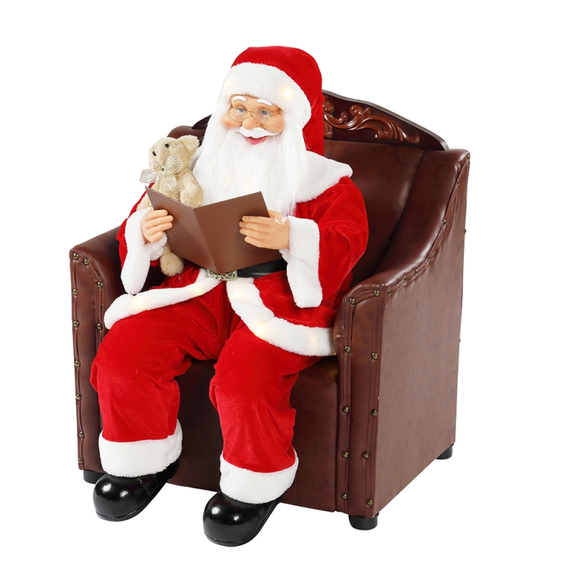 80cm Sofa Santa Claus mit Beleuchtung Musical Ornament Weihnachtsdekoration Holiday Figur Collection Traditionelle Weihnachten