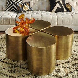Blütenblatt Design ästhetischer Luxus-Couchtisch Set 4 Gold-Seite-Tische für Wohnzimmer modern