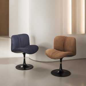 Italienischer minimalistischer Luxusdesigner Fiberglas Modern Echtes Leder Lounge Swivel Accent Stuhl Für Wohnzimmer