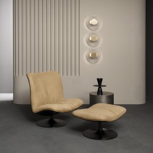 Italienischer minimalistischer Luxusdesigner Fiberglas Modern Echtes Leder Lounge Swivel Accent Stuhl Für Wohnzimmer