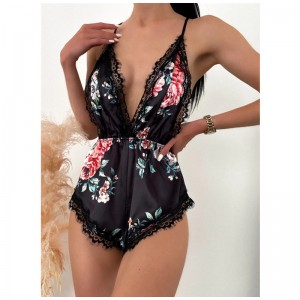 Sexy Aushöhlen Blumen Bodysuit Hohe Schnitt V-Ausschnitt Dessous Teddy Ultradünne Atmungsaktive Frauen Erotische sexy Dessoushot Verkauf Produkte