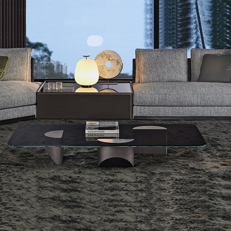 Italienisches Design Edelstahl-Bein Großes Luxus-Schwarzglas-runde Couchtisch modern für Wohnzimmermöbel