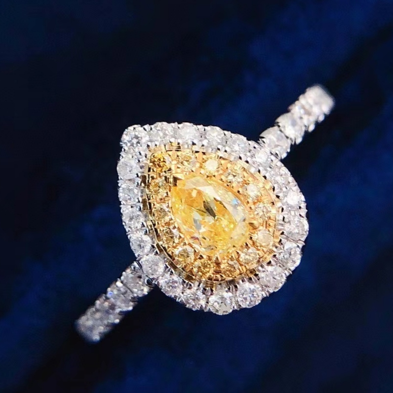 18k Massivgold 0.65ct Wassertropfen gelb Diamantstein 1.9g Verlobungsring für Mädchen