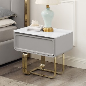 Französisch Gold Edelstahl Bein Nachttisch Luxusnatürlicher Marmor Nachttischschrank