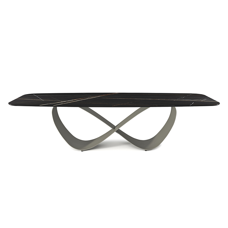 Italienisch High End Customized Edelstahl moderner langer luxuriöser rechteckiger schwarzer Sinterstein Esstisch 12 Sitzung