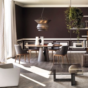 nordischer Raum sparen Stahlpodest Walnuss Massivholz Runde Esstisch Set 6 Sitz