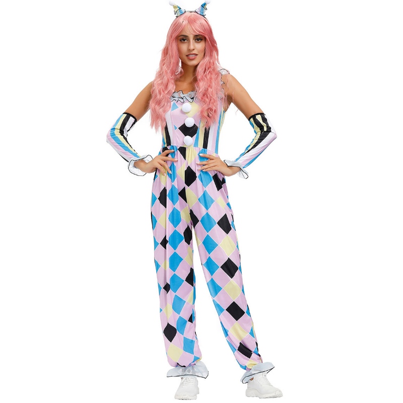 Carnival Clown Kostüme Zirkus Jumpsuit Handschuhe 3 -teiliges Set