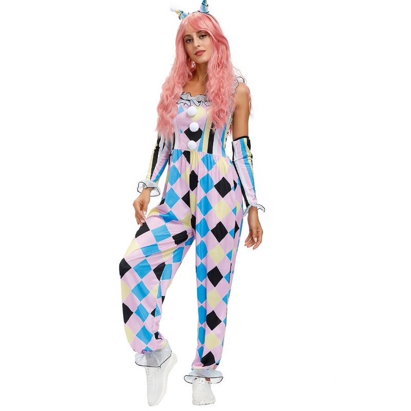 Carnival Clown Kostüme Zirkus Jumpsuit Handschuhe 3 -teiliges Set