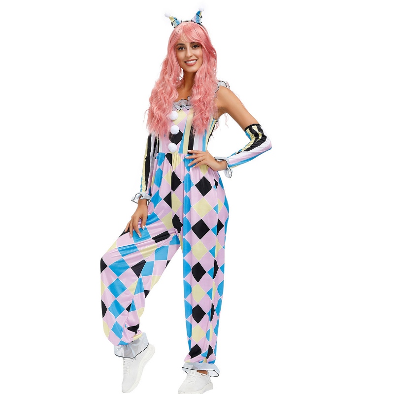 Carnival Clown Kostüme Zirkus Jumpsuit Handschuhe 3 -teiliges Set