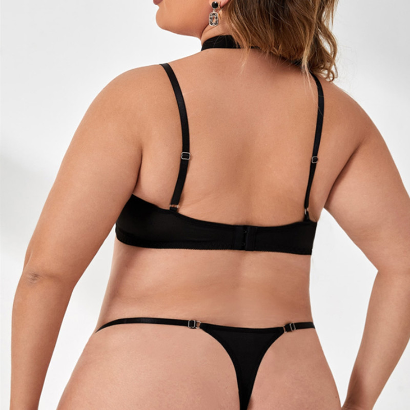 Liebesring verknüpfter sexy Geschirr Dessous Set mit sexy Tanga Peek-a-boo geschnitten BHs