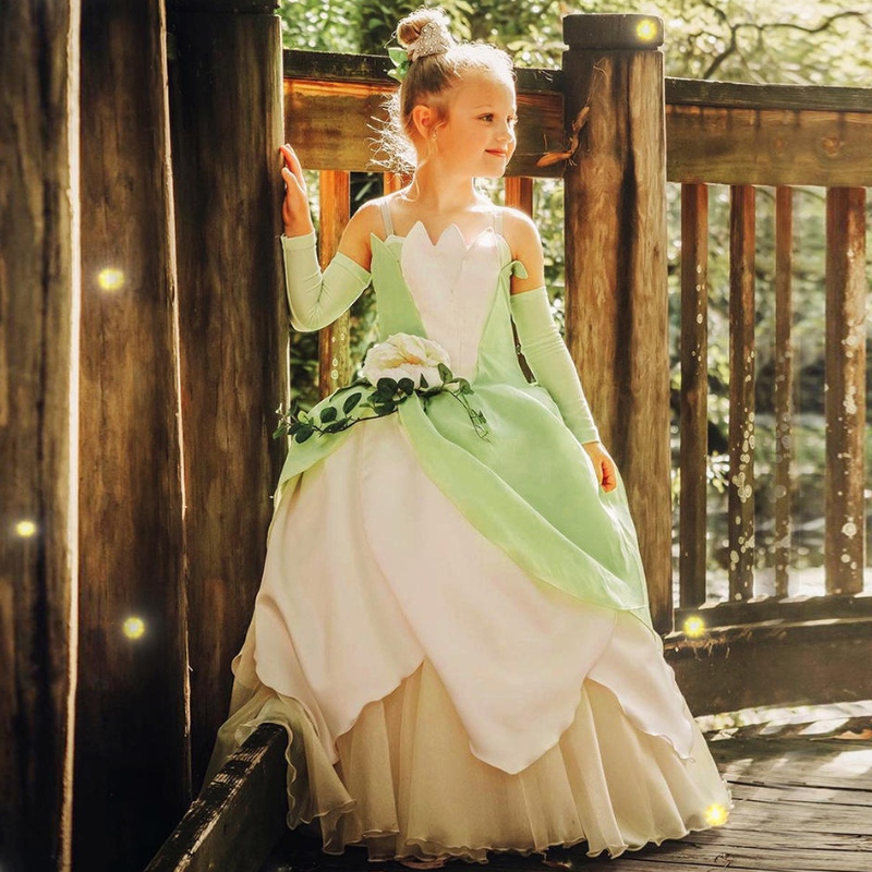 Das Froschprinzessin Kostüm für Kinder Mädchen Tiana Film Cosplay Carnival Dress Up Princess Rollenspiele Kleider