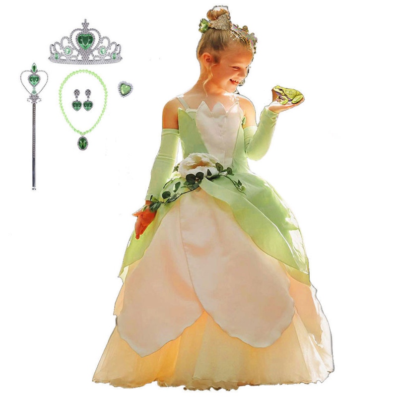 Das Froschprinzessin Kostüm für Kinder Mädchen Tiana Film Cosplay Carnival Dress Up Princess Rollenspiele Kleider