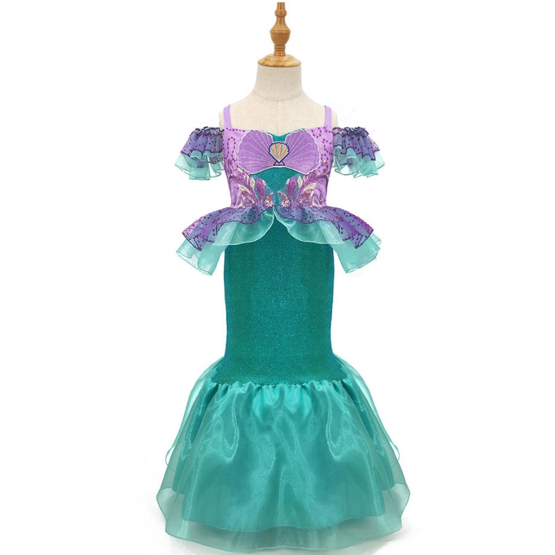 Baige bunte Mädchen Geburtstagsfeier Ballkleider 10 Jahre Kid Tulle Mermaid Cosplay Kostüm Hochzeit Blumenmädchenkleid Kleid