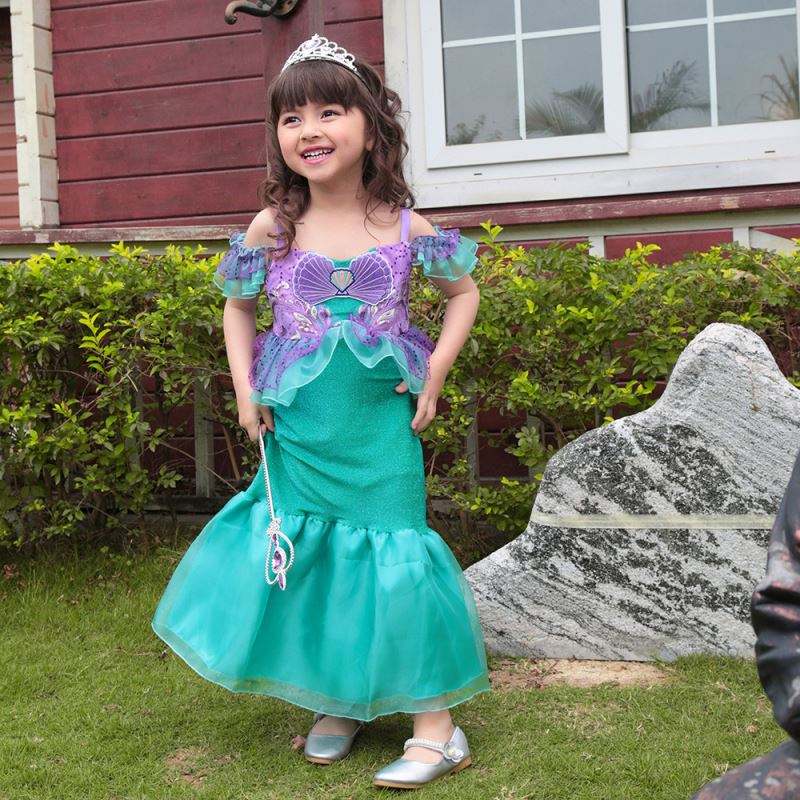 Baige bunte Mädchen Geburtstagsfeier Ballkleider 10 Jahre Kid Tulle Mermaid Cosplay Kostüm Hochzeit Blumenmädchenkleid Kleid
