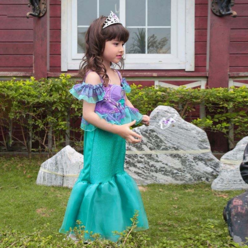 Baige bunte Mädchen Geburtstagsfeier Ballkleider 10 Jahre Kid Tulle Mermaid Cosplay Kostüm Hochzeit Blumenmädchenkleid Kleid