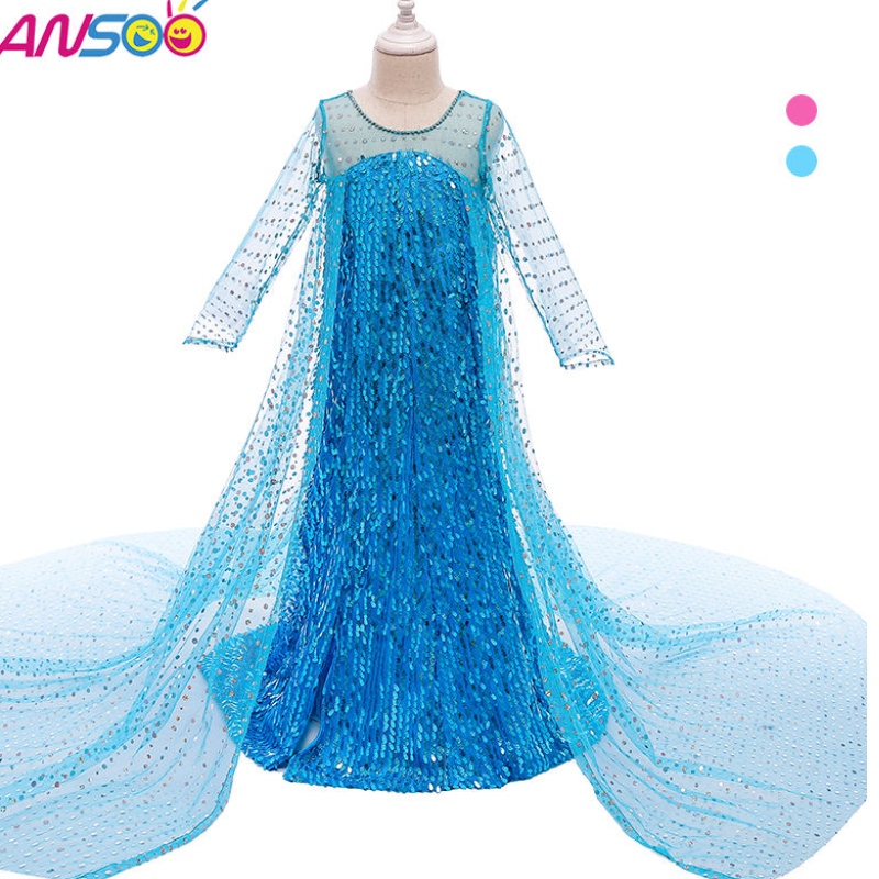 ANSOO Top -Selling -Tücher Fancy Princess Dress Up Long Tail 2022 Elsa Anna Kleid für Mädchen