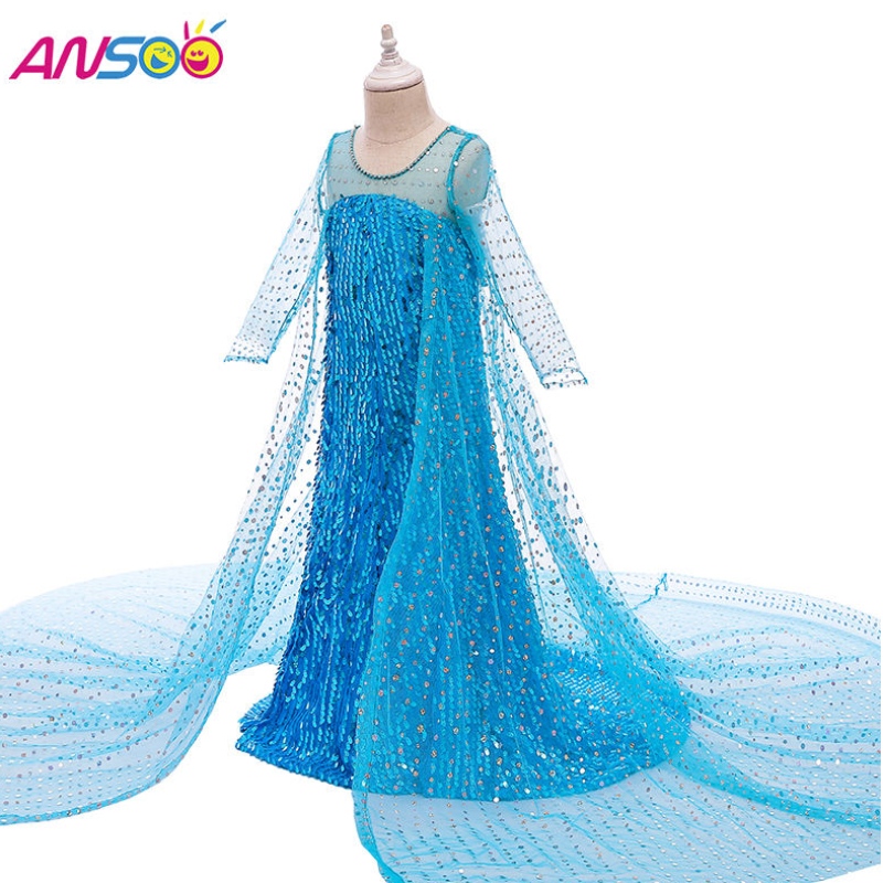 ANSOO Top -Selling -Tücher Fancy Princess Dress Up Long Tail 2022 Elsa Anna Kleid für Mädchen