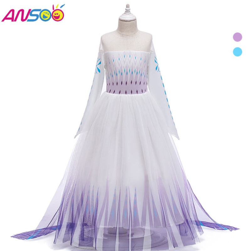 Ansoo Snow Queen 2 Cosplay Girls Kleid Sommer Casual Mesh Prinzessin Kleider Party Performance Kostüm 4-12 Jahre Kinder Elsa Kleider