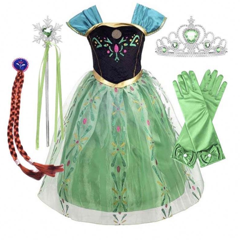 Ice Princess Krönung Grün Kostüm Kleinkind kleine Mädchen Anna Green Prinzessin Kleid HCGD-007