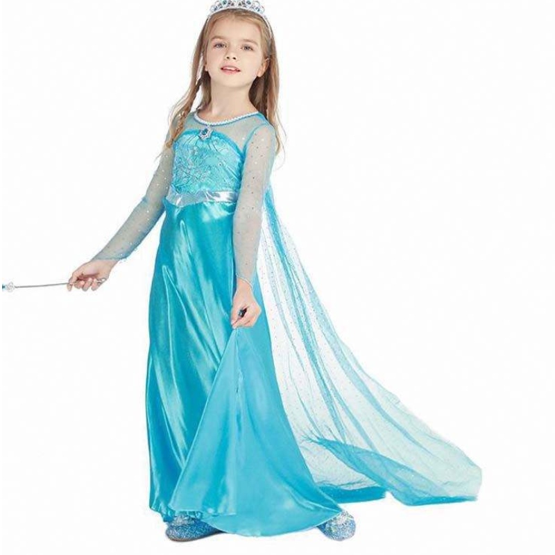 Kinderkinder-Party-Cosplay-Kostüm Langarm Pine Girl Elsa Kleiderset New Elsa Anna Kleid 3-8T HCGD-001