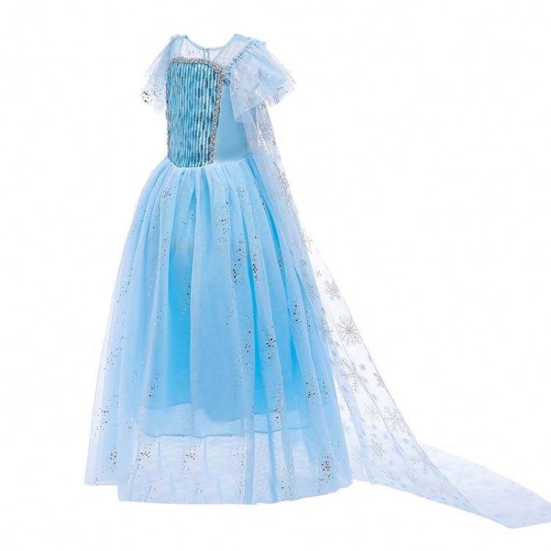 Top-Qualität kleine Mädchen Halloween Party Blue Elsa Prinzessin Kleid HCGD-018