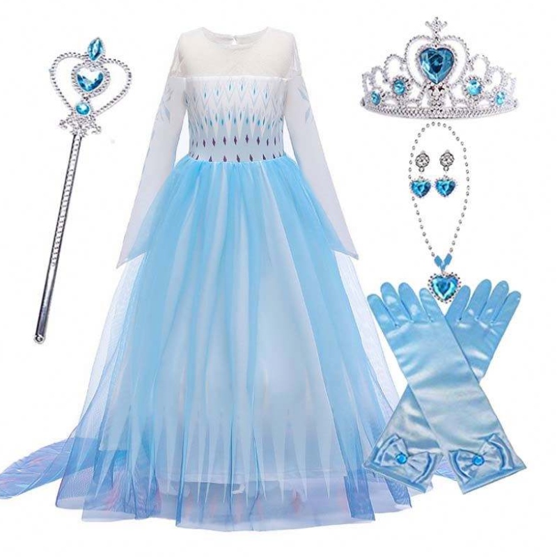 Halloween Carnival Birthday Party Cosplay-Outfit Ice 2 Langarm Elsa Kleid für Mädchen HCGD-009