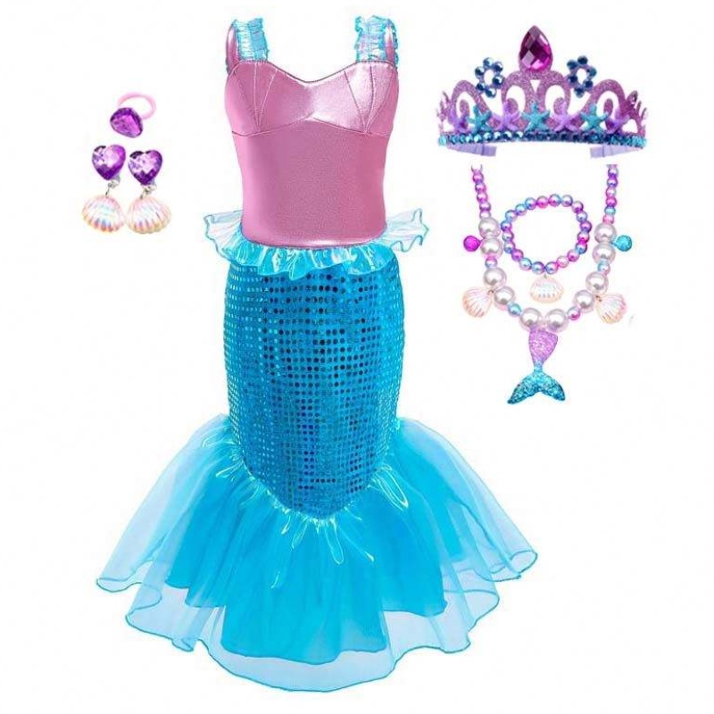 Geburtstagsfeier Weihnachten Dress Up 2-10 Jahre Kinder Prinzessin Cosplay Mädchen Ariel Mermaid Kostüm HCMM-001