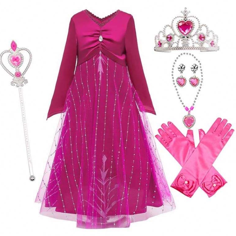 Anna Cosplay Party Vestidos Girl Kleidung Red Elsa Kostüm Prinzessin Elsa Kleid für 3-10 Jahre HCGD-034