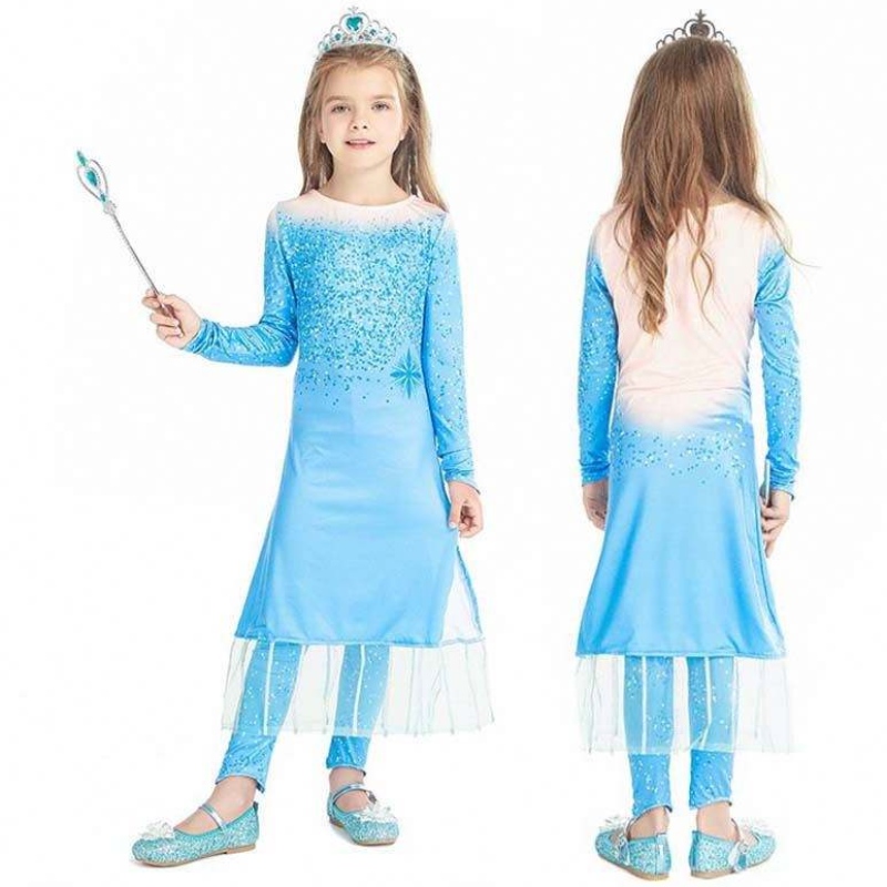 Princess Fancy Little Girls Long Kleiderhose 2pcs Elsa Kleider Cosplay mit Accessoires HCGD-021
