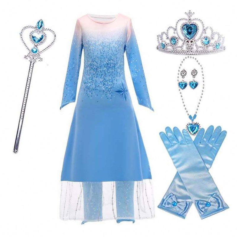 Princess Fancy Little Girls Long Kleiderhose 2pcs Elsa Kleider Cosplay mit Accessoires HCGD-021