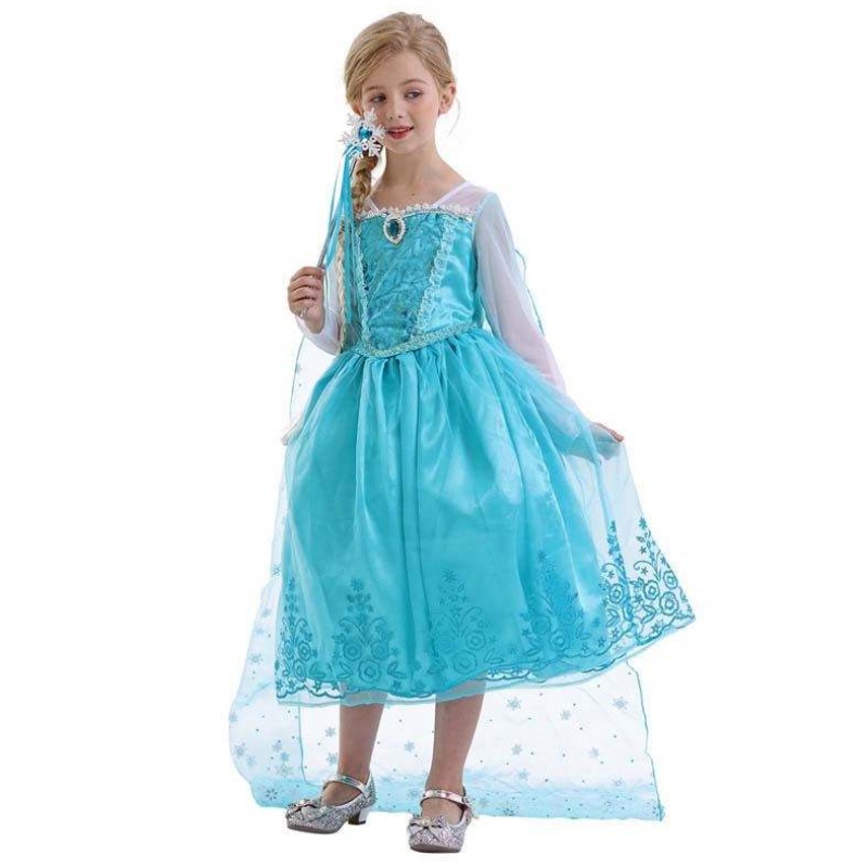 Kinder Geburtstags Festzug Cosplay 2-10y Paillette Blue Long Sleeve Halloween Prinzessin Elsa Kleid Cosplay HCGD-039