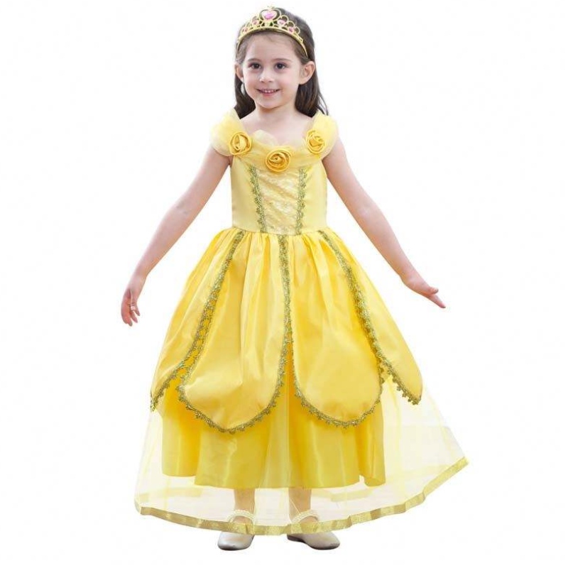 2022 Neuankömmlinge Little Kid Ball Kleid Halloween Party Cosplay Mädchen Prinzessin Belle Beauty Kostüm HCBL-004