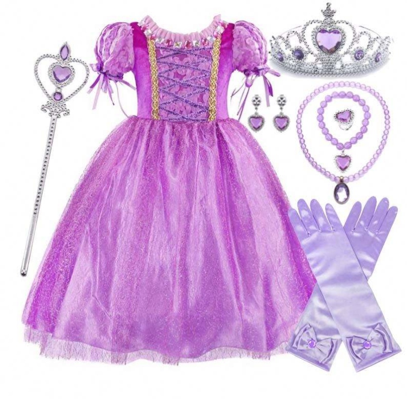 Gadgets 2022 kleine Mädchen lila Farbe Rapunzel Prinzessin Kleid mit Accessoires HCRS-006