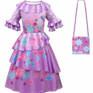 Neues Produkt 2022 Kinder Mädchen Mirabel Madrigal Cosplay-Outfit Dress Up Encanto Isabela Kleid mit Tasche Perücken HCIS-006