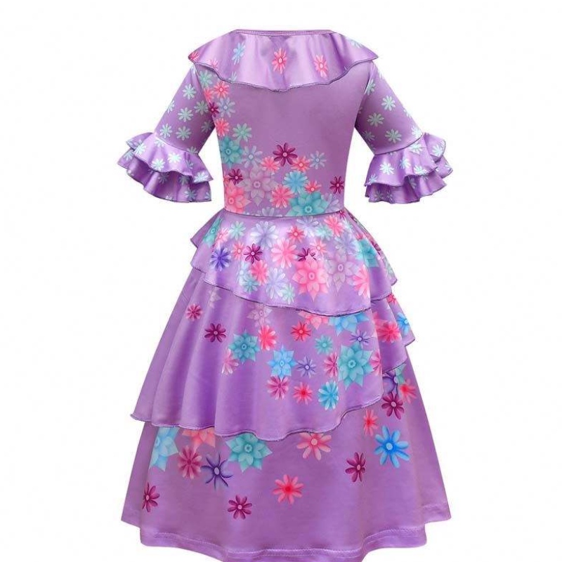 Neues Produkt 2022 Kinder Mädchen Mirabel Madrigal Cosplay-Outfit Dress Up Encanto Isabela Kleid mit Tasche Perücken HCIS-006