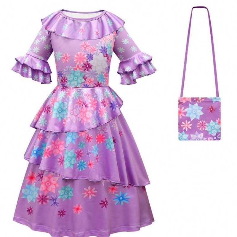 Carnival Halloween Prinzessin Party Kleidung Blume Rüschen Langes Kleid Mirabel Encanto Kostüm 90-170 cm HCIS-006