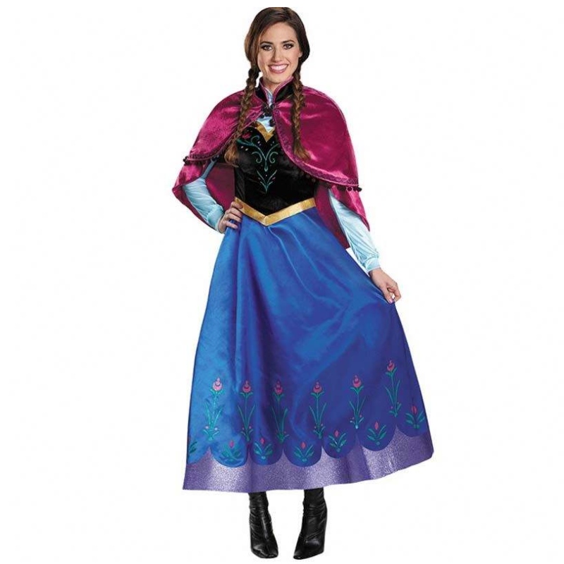 Bestseller 2022 Erwachsener Elsa Anna Cosplay Frau Halloween Kostüm Prinzessin Kleid Erwachsene Anna Kostüm mit Umhang HCGD-053