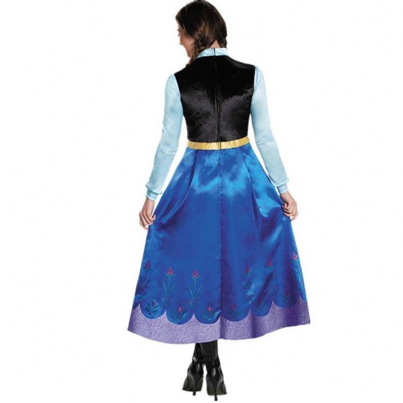 Bestseller 2022 Erwachsener Elsa Anna Cosplay Frau Halloween Kostüm Prinzessin Kleid Erwachsene Anna Kostüm mit Umhang HCGD-053